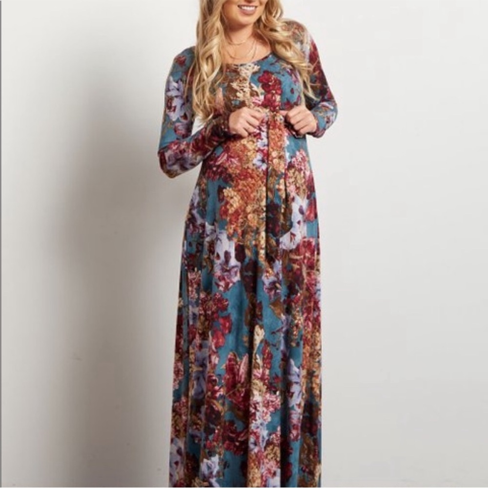 PinkBlush Long Sleeve Dark Floral Maternity Friendly Dress